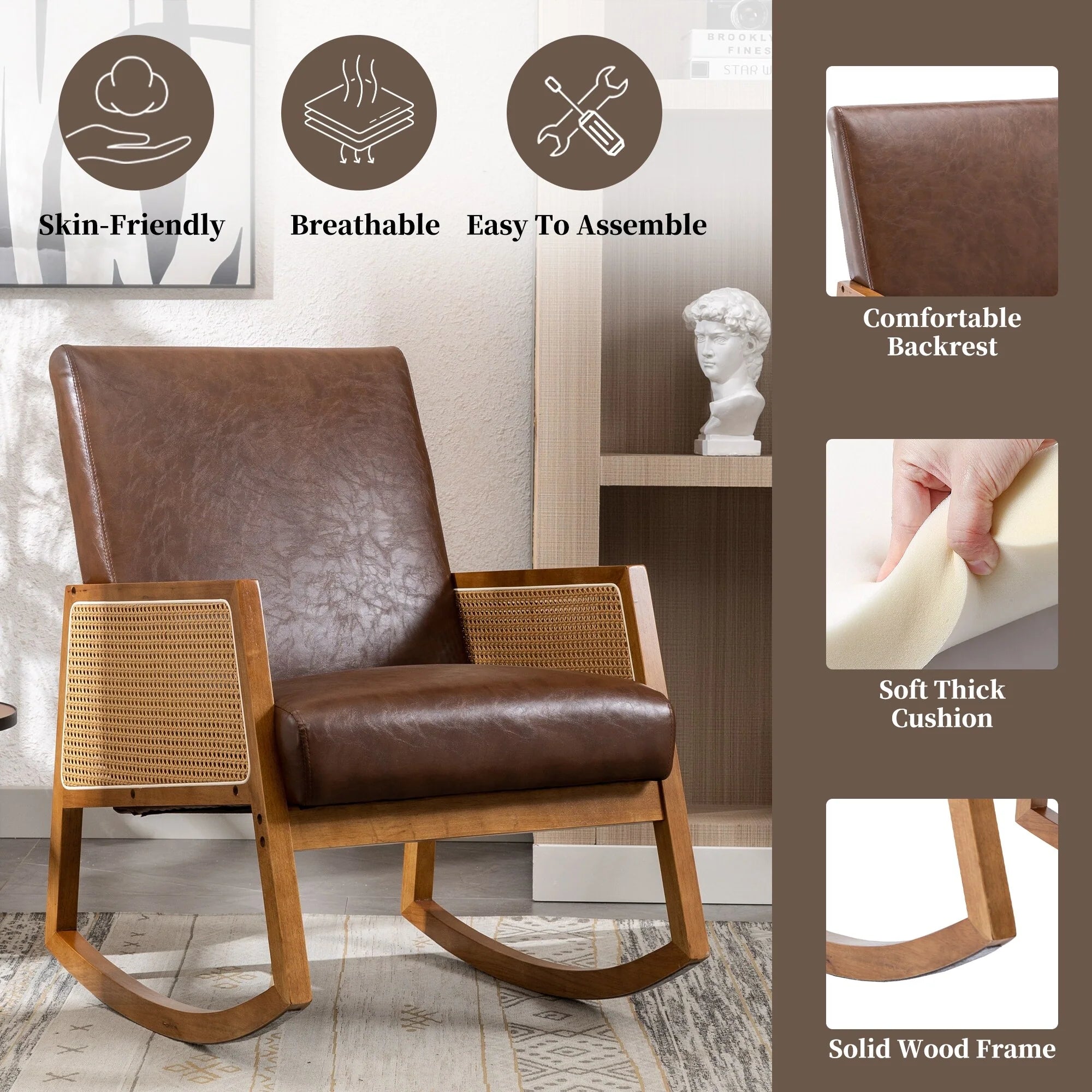 Living room Comfortable rocking chair living room chair Armchair Upholstered Tall Back Accent Glider Rocker