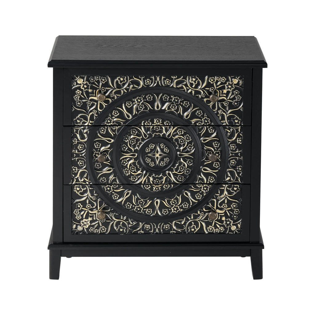 COZAYH Farmhouse Fully-Assembled Nightstand with 2-Drawer, Flower Motif End Table for Small Spaces, French Country
