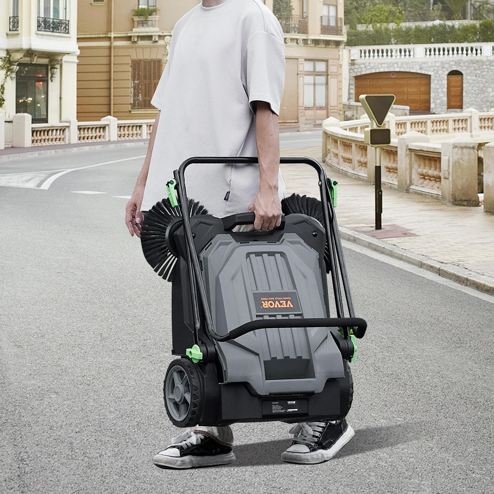 VEVOR Walk-Behind Hand Push Floor Sweeper, 5-Gallon Waste Container