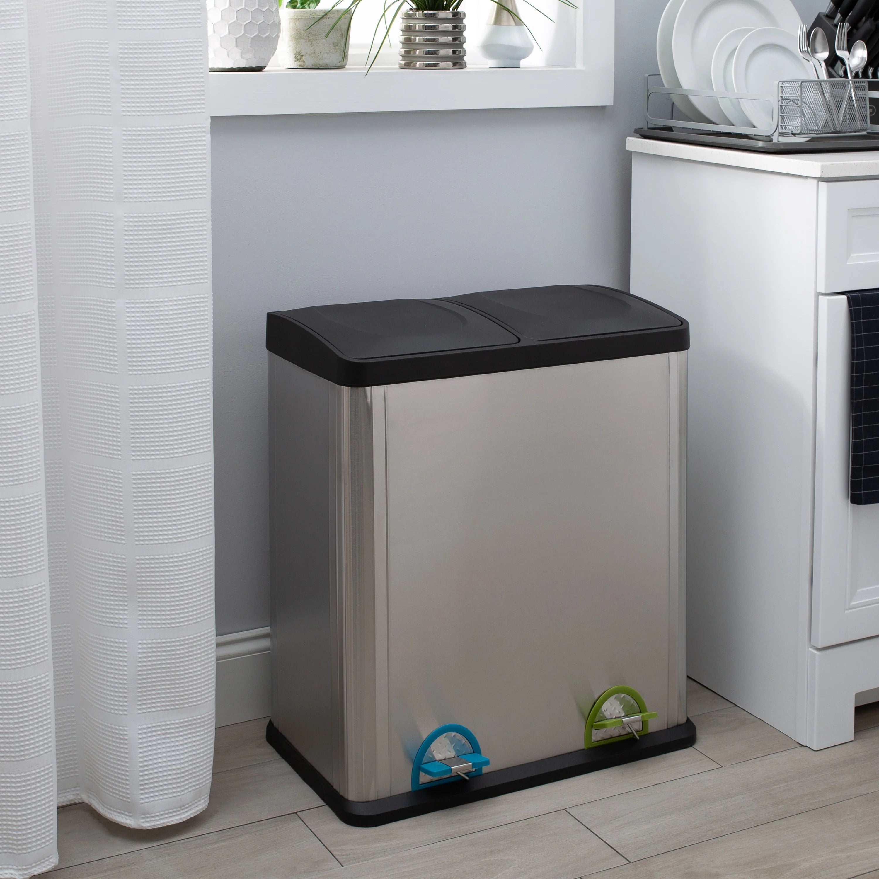 Organize It All 60 Liter 2 Compartment Stainless Recycle Bin