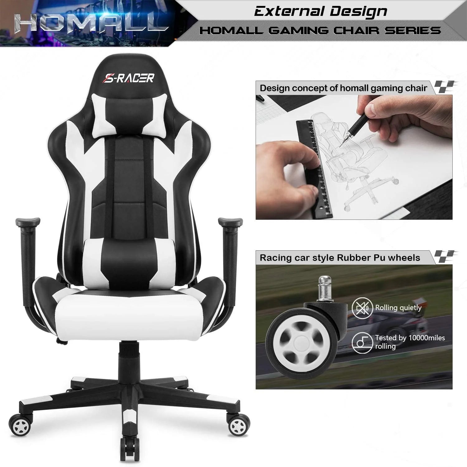 HOMALL Gaming Chair - Ergonomic Leather High Back Office Chair