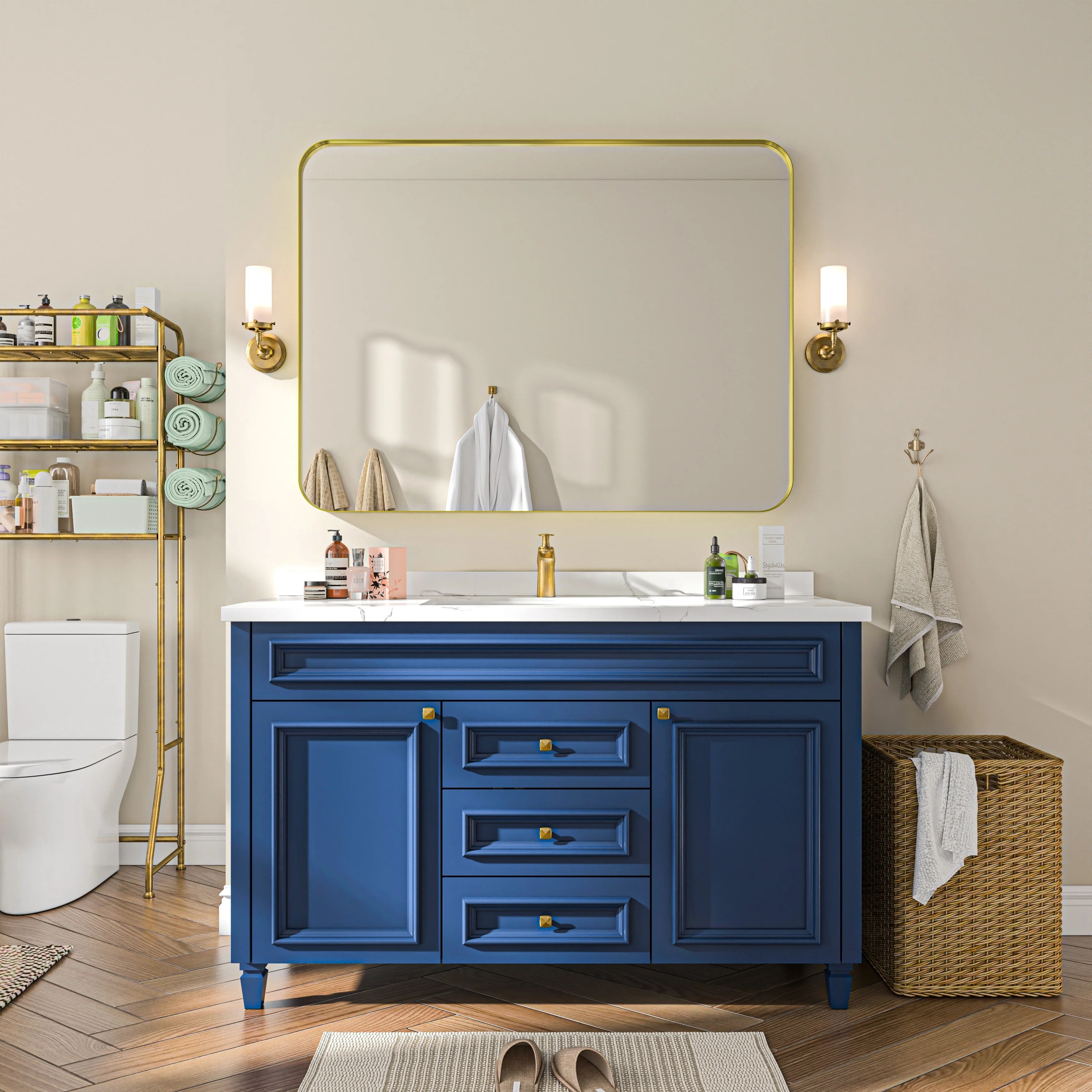TOOLKISS Aluminum Alloy Round Corner Frame Vanity Mirror