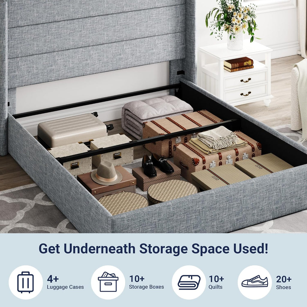 ALLEWIE Queen Size Lift Up Storage Bed with Wingback Headboard