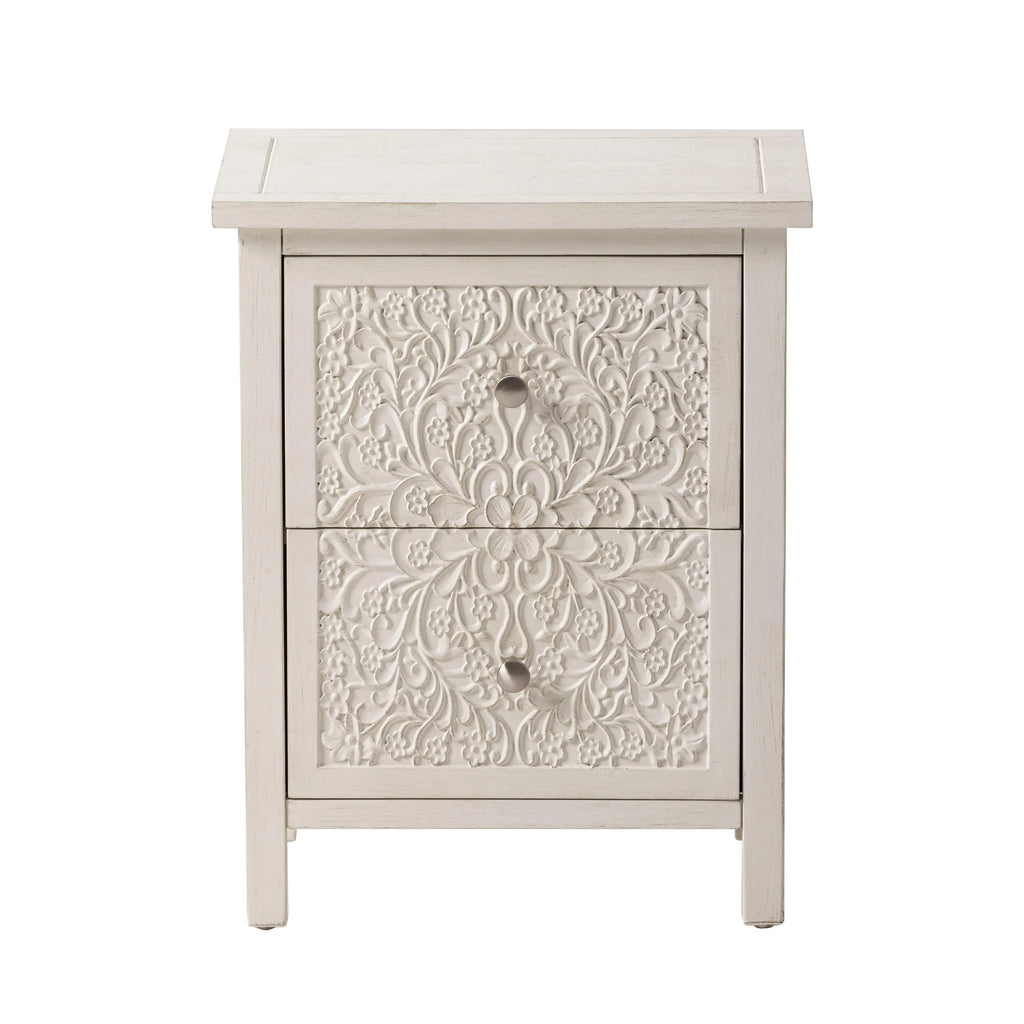 COZAYH Farmhouse Fully-Assembled Nightstand with 2-Drawer, Flower Motif End Table for Small Spaces, French Country