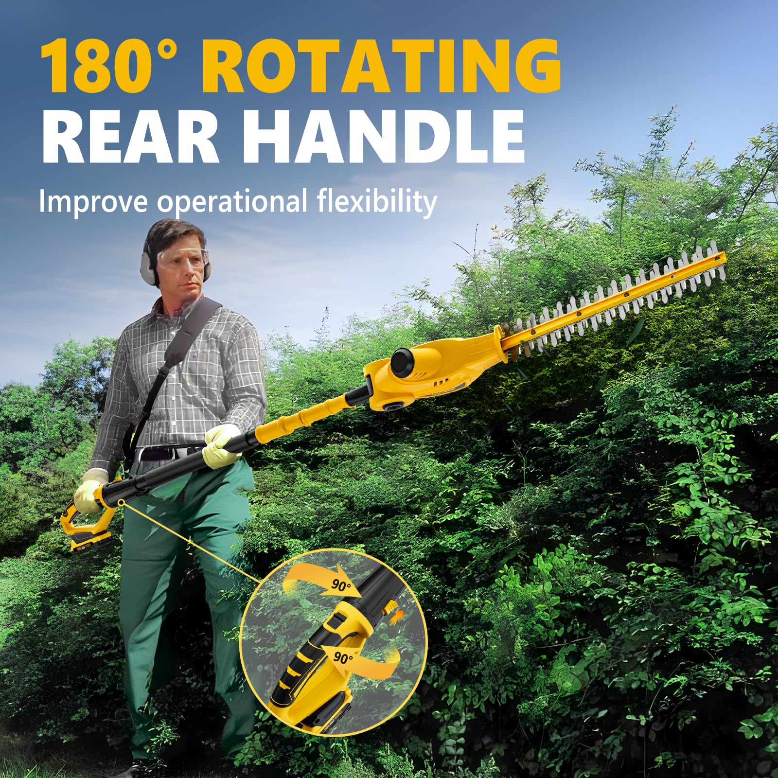 Alloyman 20V MAX Pole Hedge Trimmer with 2 Packs 2.0Ah Batteries & Charger