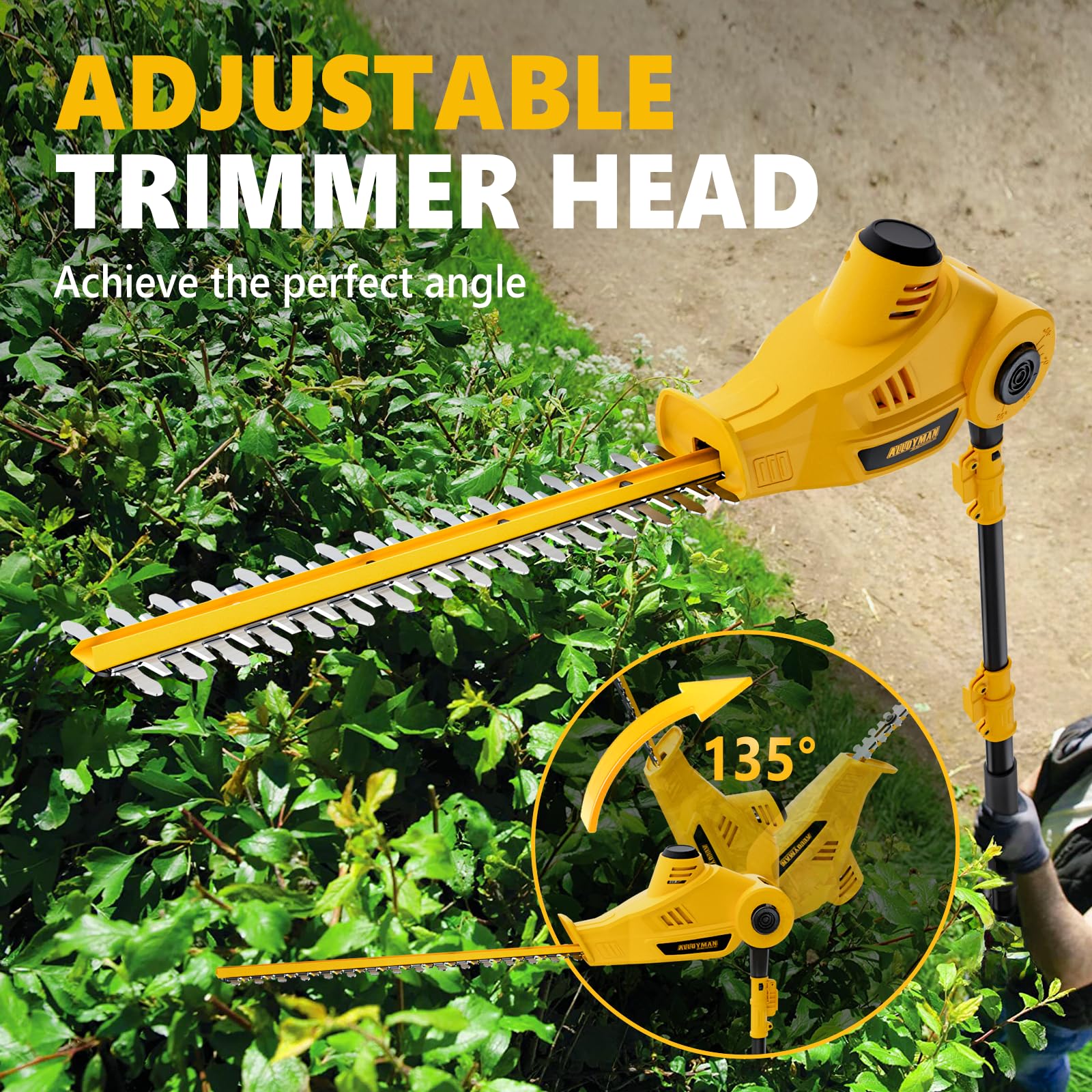 Alloyman 20V MAX Pole Hedge Trimmer with 2 Packs 2.0Ah Batteries & Charger