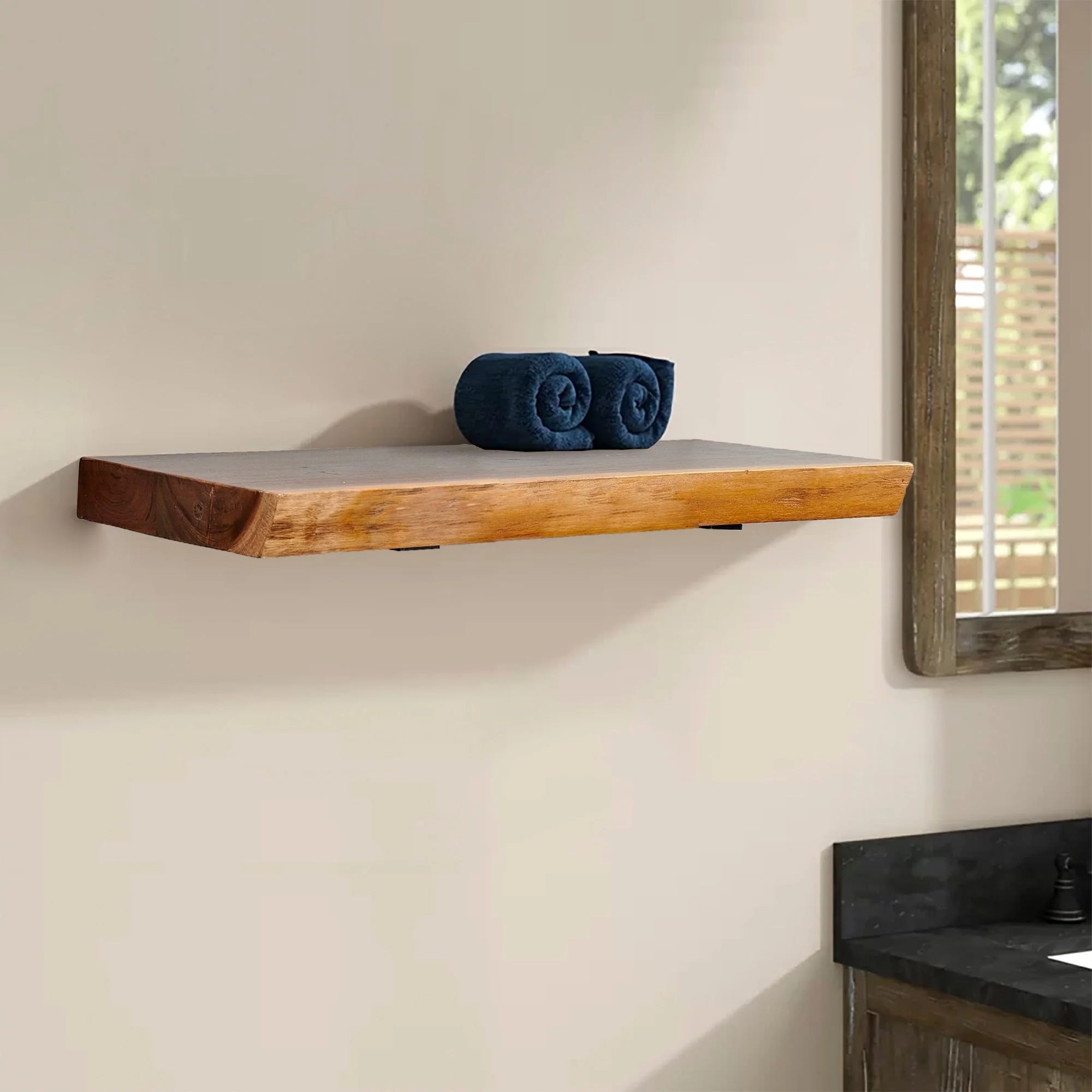 Home Soft Things 1 PieceTeak Shelf With Live Edge Wooden Wall Shelves