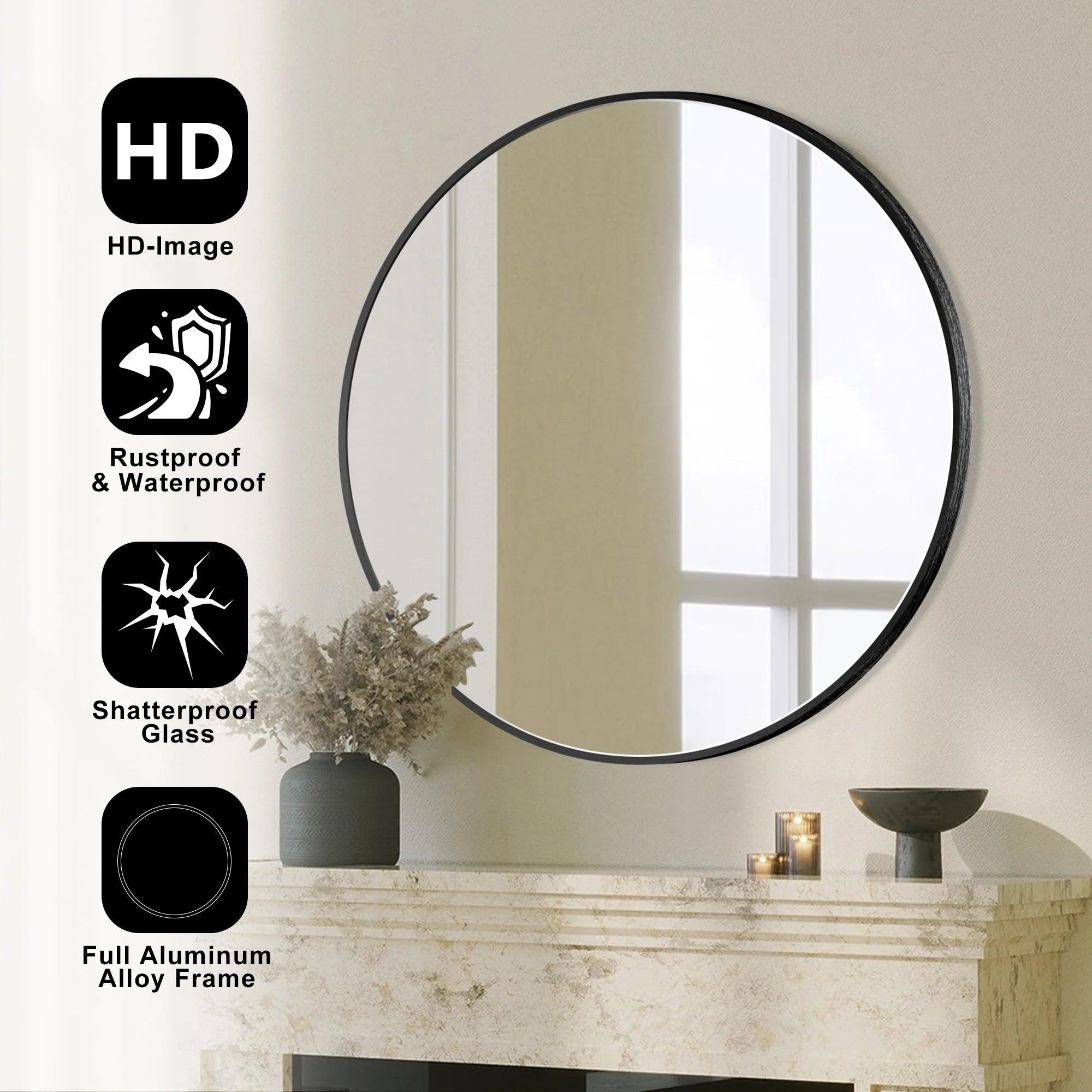 Modern Bathroom Wall Mounted Round Vanity Mirror