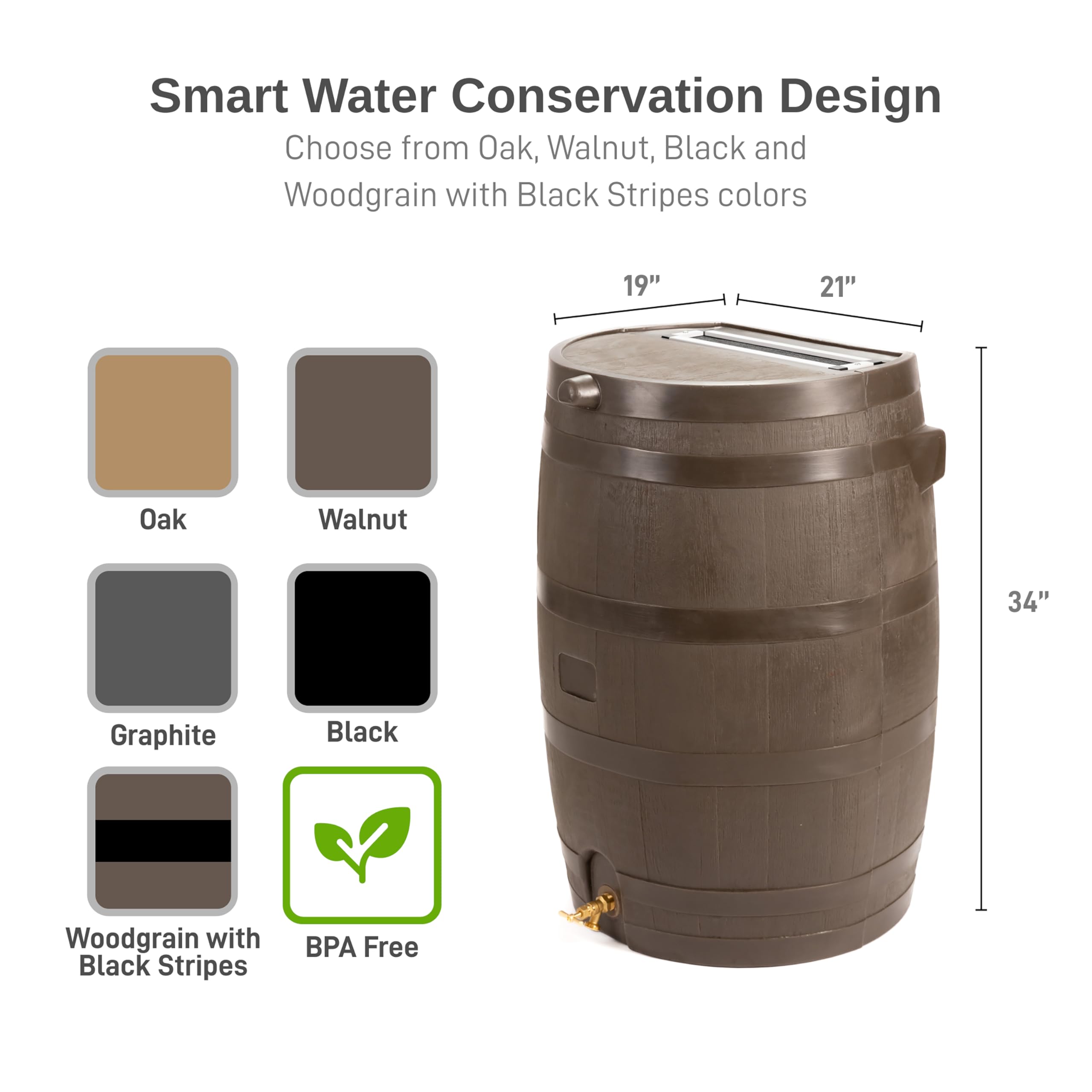 RTS Home Accents 50-Gallon Rain Barrel with Brass Spigot