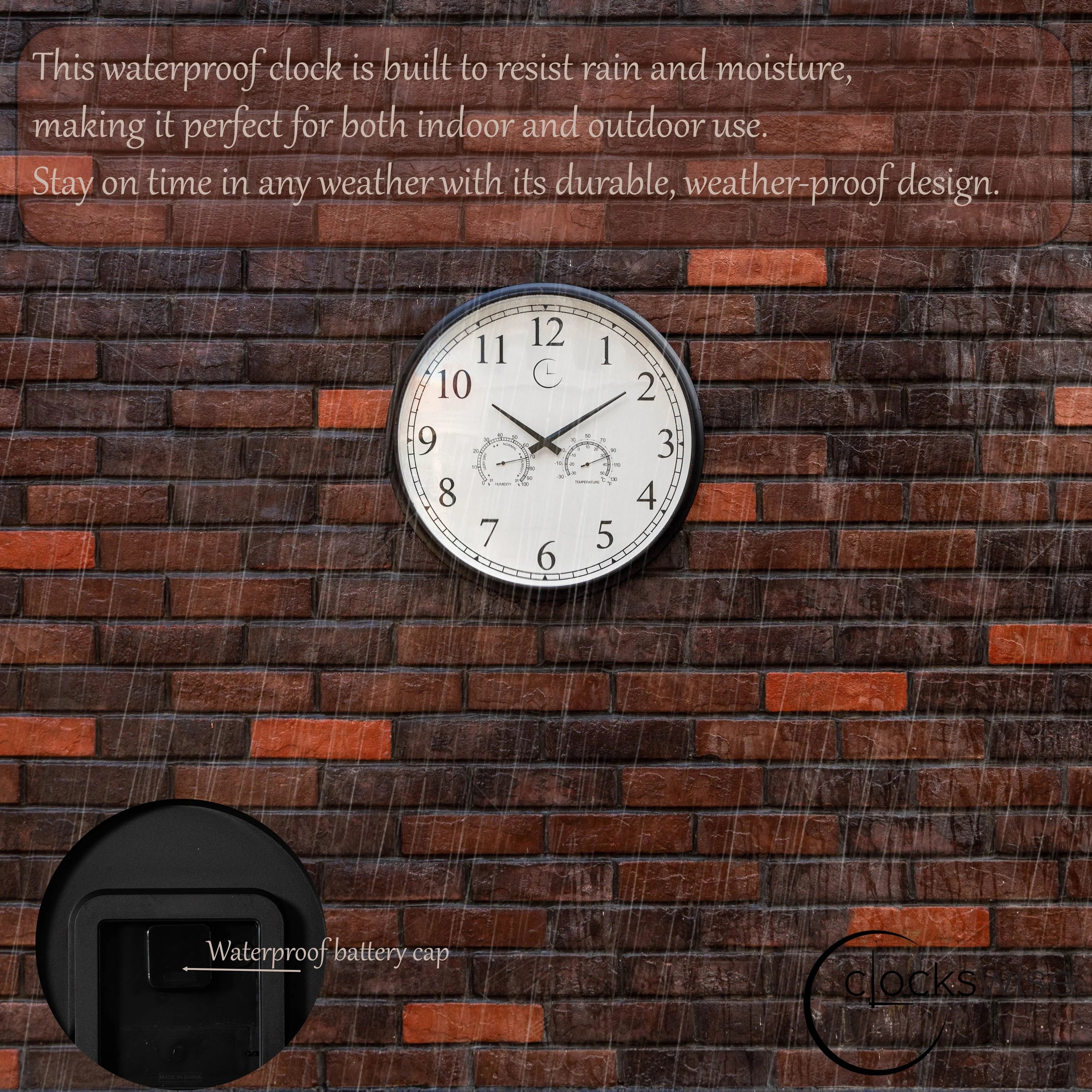 Large Outdoor Wall Clock Thermometer Combo, Waterproof Silent Garden Weather Station Home Indoor Patio Pool Black