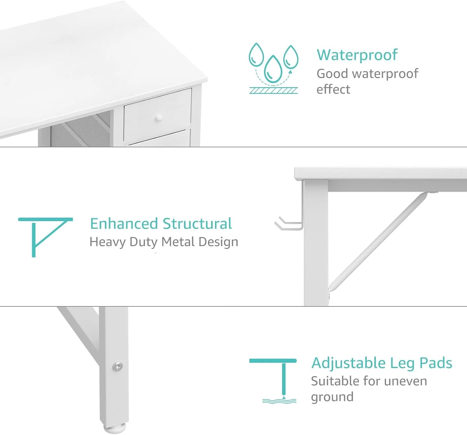 Lufeiya 40 Inch Small White Desk with Fabric Drawers
