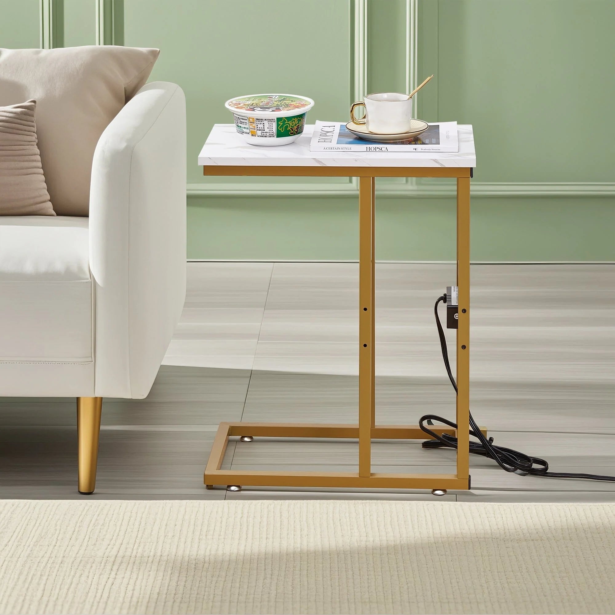 Javlergo Set of 2 C-Shaped Sofa Side Table, Small End Table for Living Room, Narrow Bedside/TV Tray Table