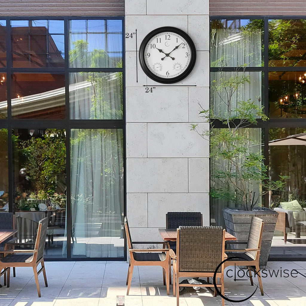 Large Outdoor Wall Clock Thermometer Combo, Waterproof Silent Garden Weather Station Home Indoor Patio Pool Black
