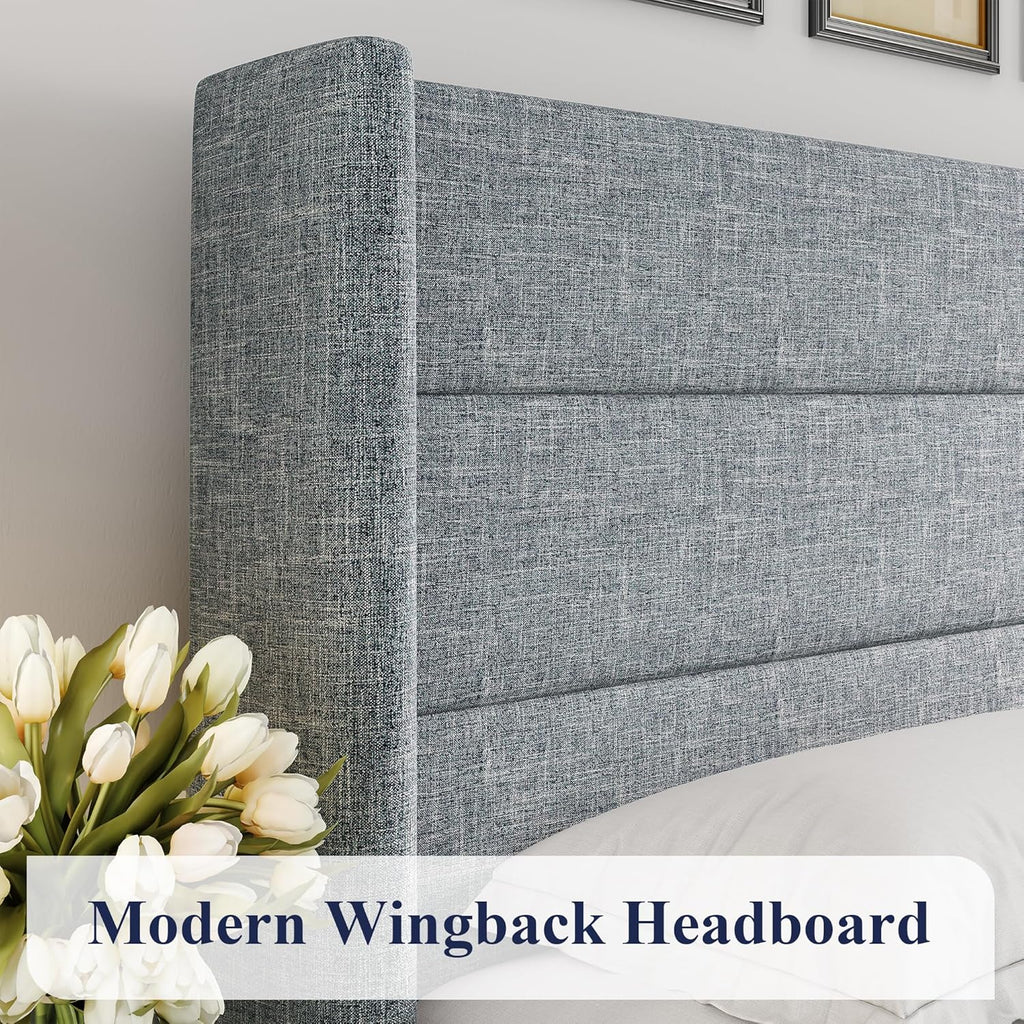 ALLEWIE Queen Size Lift Up Storage Bed with Wingback Headboard