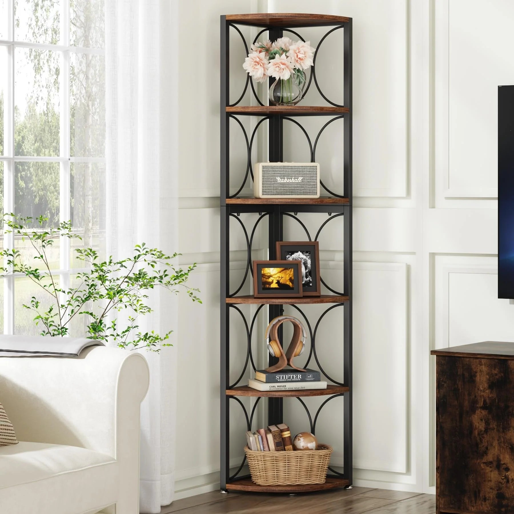 67 Tall Corner Shelf, Corner Bookshelf Bookcase Standing Shelving Unit