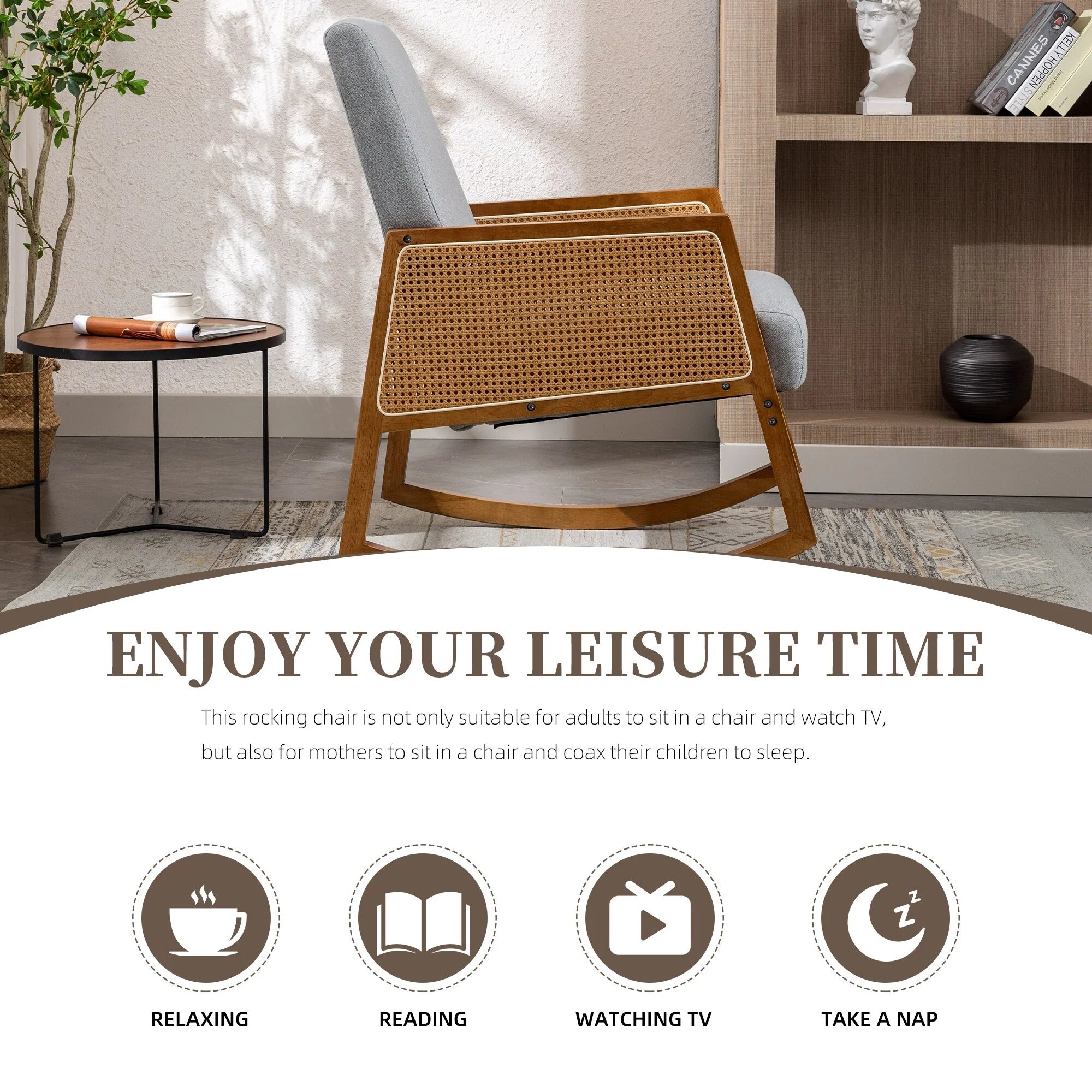 Living room Comfortable rocking chair living room chair Armchair Upholstered Tall Back Accent Glider Rocker