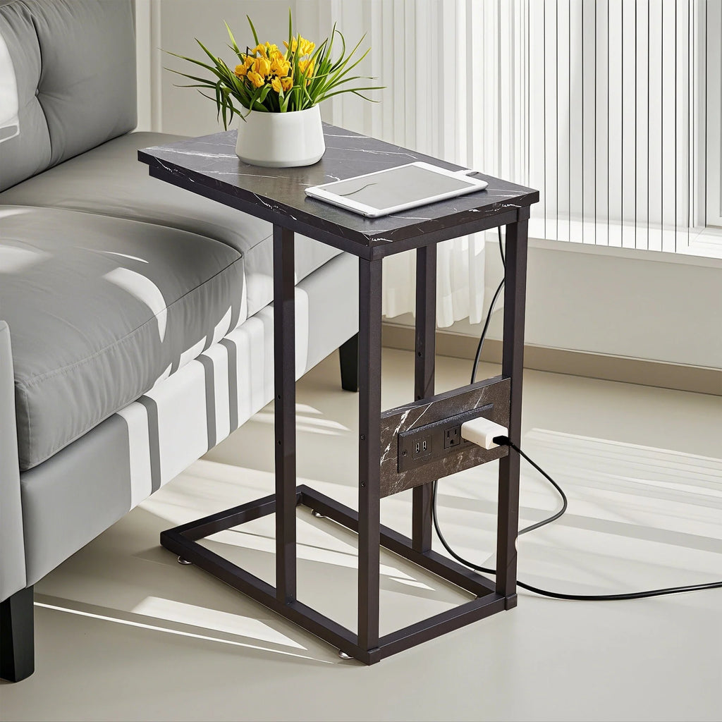 Javlergo Set of 2 C-Shaped Sofa Side Table, Small End Table for Living Room, Narrow Bedside/TV Tray Table