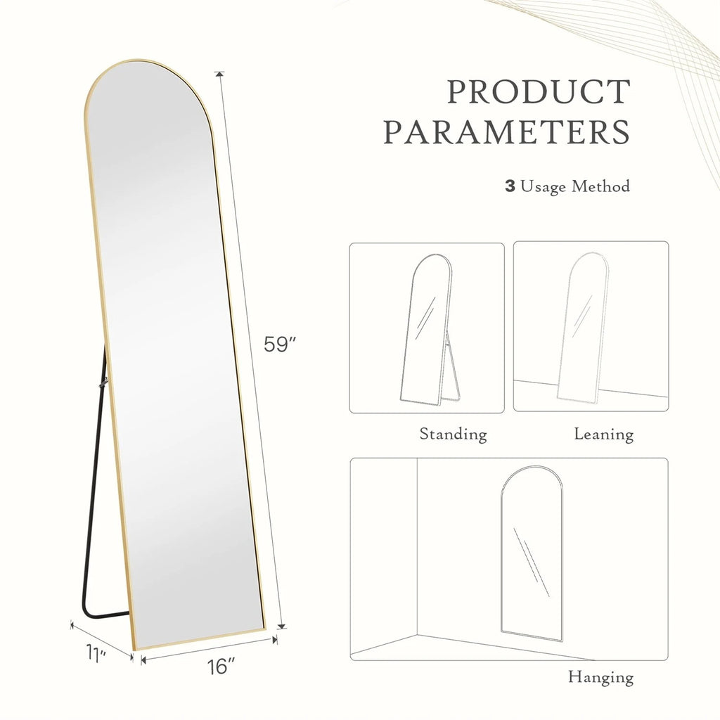 Full Length Mirror with Stand, Floor Mirror with Aluminum Alloy Frame for Bedroom, Standing Full Body Mirror for Wall, Cloakroom