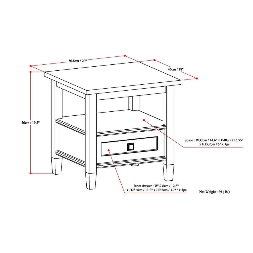 WYNDENHALL Norfolk SOLID WOOD 20 inch Wide Rectangle Transitional End Side Table - 20 inch Wide