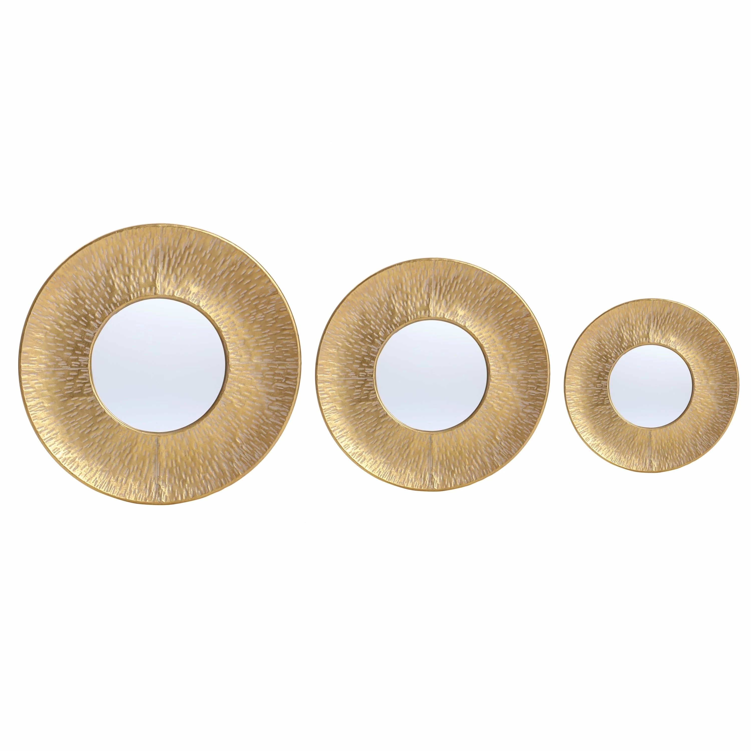 3-Piece Gold Metal Round Wall Mirror Set - 22.25 Diameter x 2.36 D