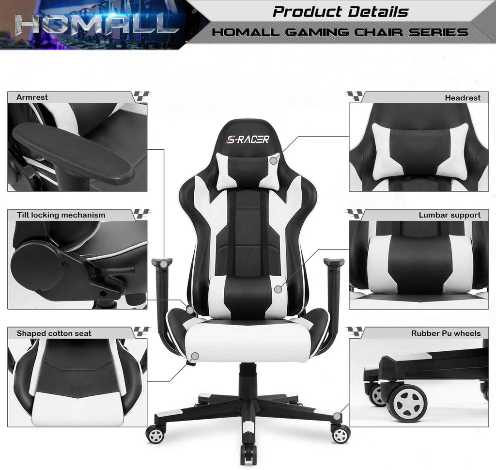 HOMALL Gaming Chair - Ergonomic Leather High Back Office Chair