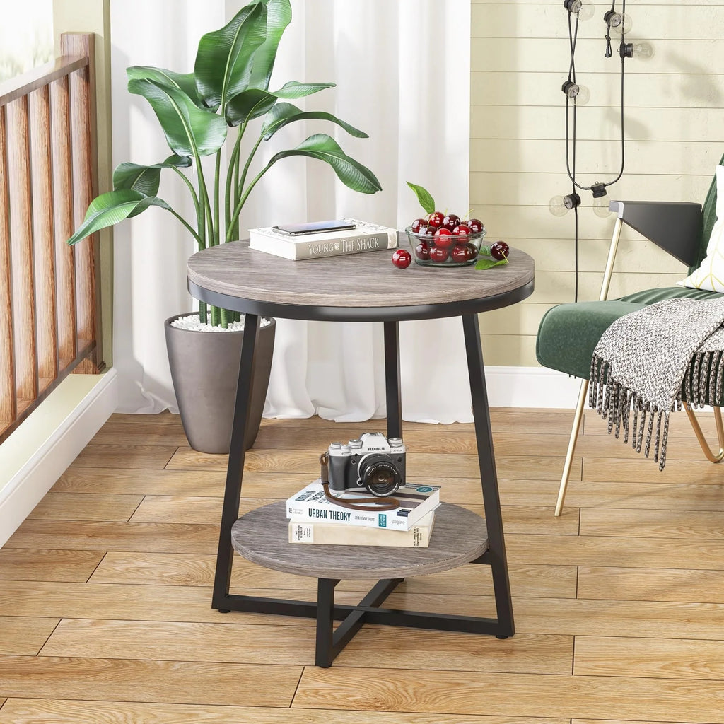 Industrial End Table, Round Side Table Table Small Coffee Accent Table