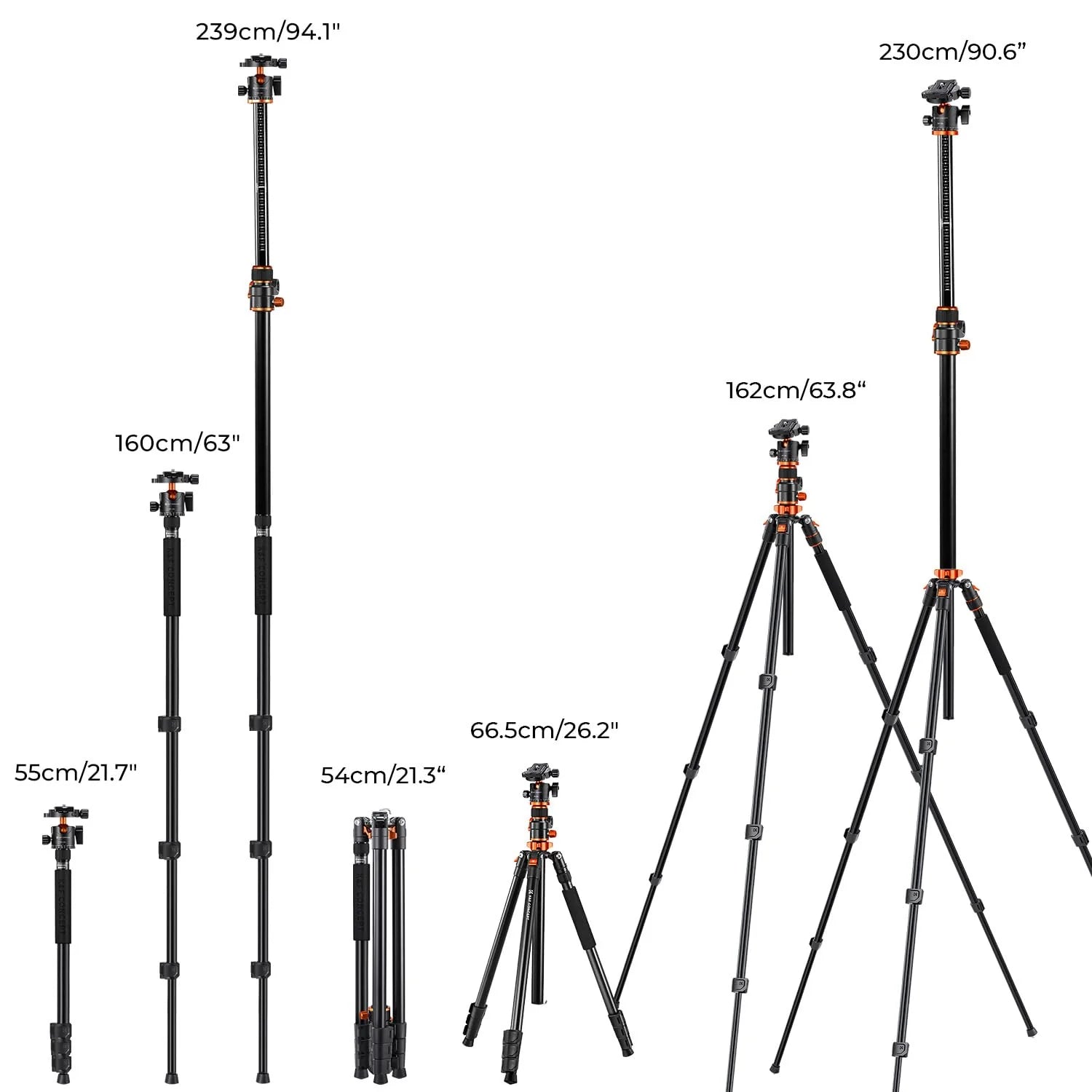K&F CONCEPT 90'' Ultra High Camera Tripod with Metal Ball Head